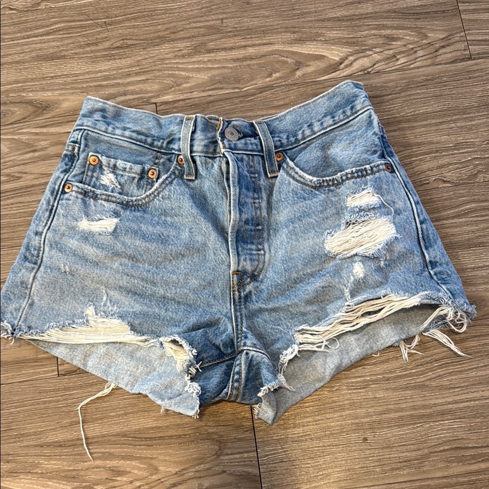 Levi's Light Blue Distressed Jean Shorts